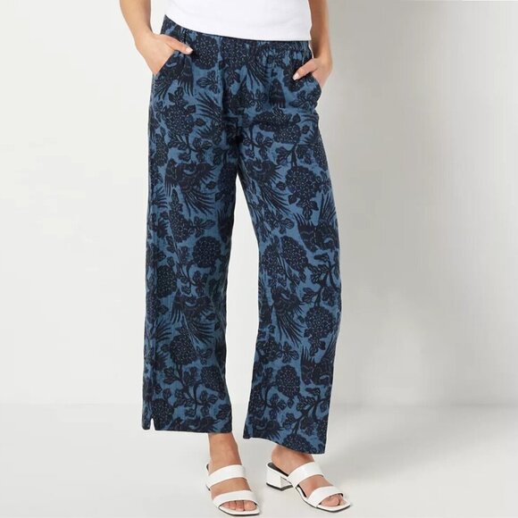 Encore by Idina Menzel Petite Cotton Gauze Ankle Pants Blue Floral Print 2XP - Picture 3 of 16